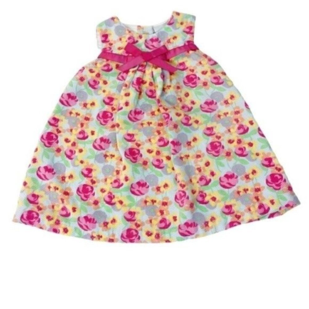 Laura Ashley 18Months girls floral dress sleeveless roses bow button back